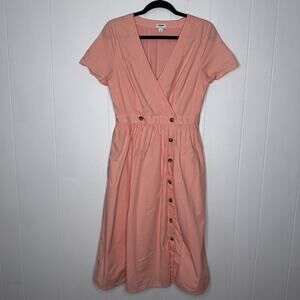 J. Crew Women’s Rosina Poplin Button Front Midi Dress Coral Peach Pink Size 8